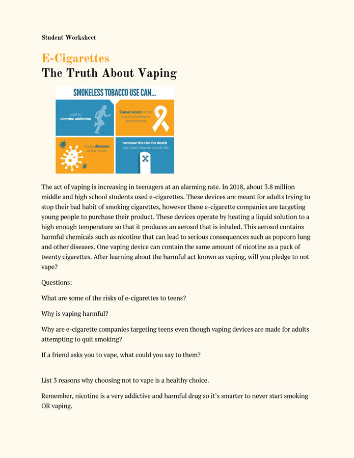 escape the vape project worksheet